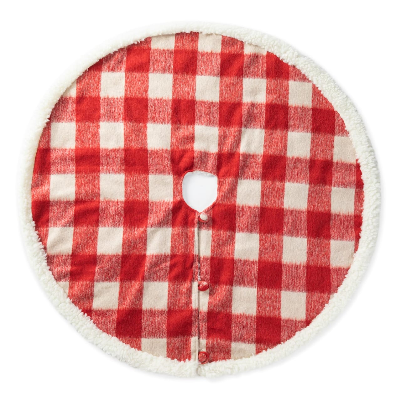 Glitzhome® 4ft. Red & White Plaid Reversible Sherpa & Flannel Christmas Tree Skirt